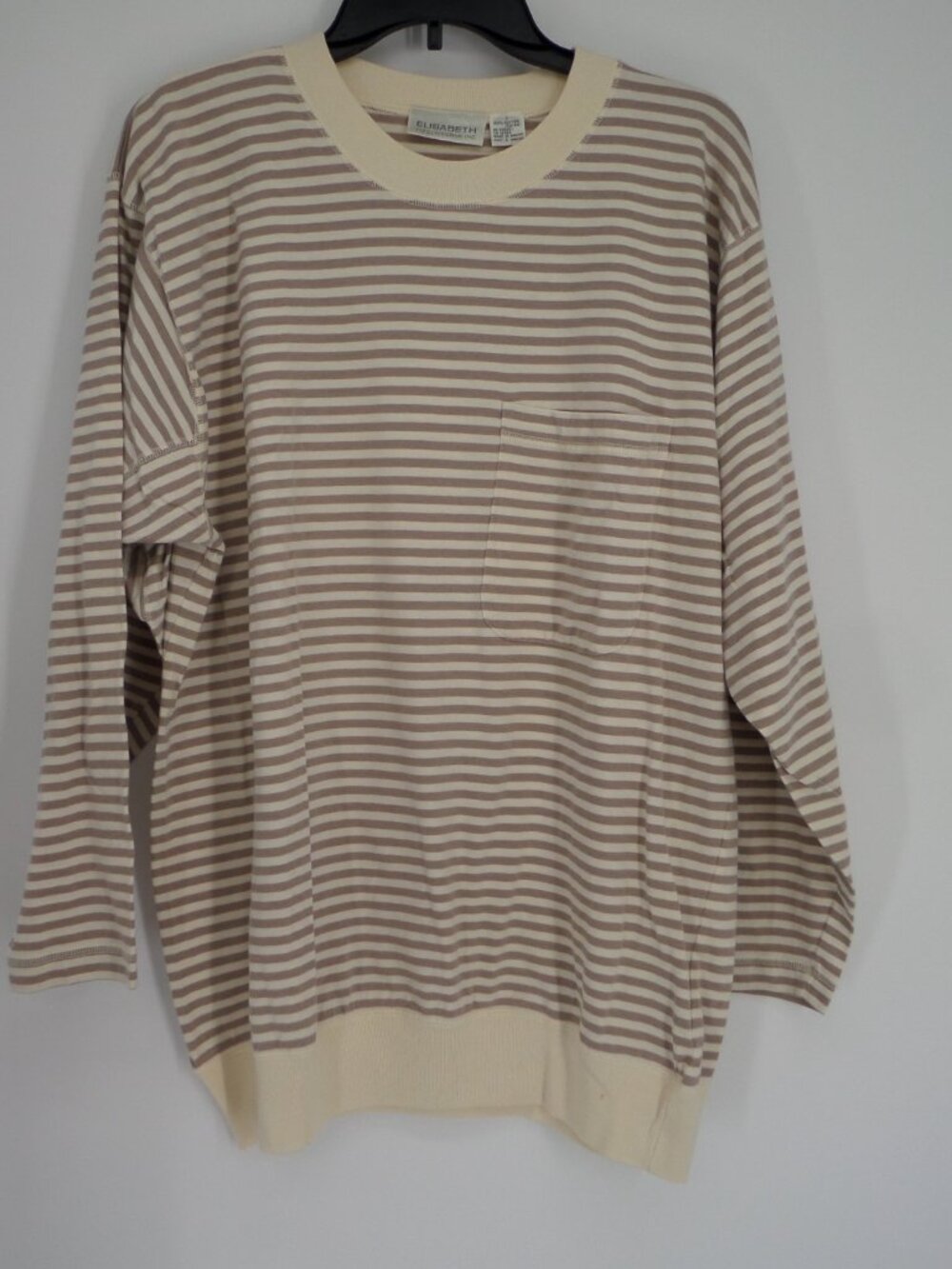 Elizabeth Liz Claiborne Women's Long Sleeve Tee  Multi Color Stripe Top Size 1